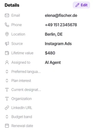 A generated document can only contain what the contact record actually holds.