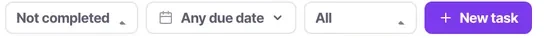 Not completed, any due date, and an assignee filter — plus New task. Managers see the whole team here.
